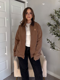 Harrington Oversized Vintage Wash Cotton Barn Jacket (Brown)