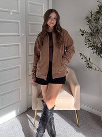 Harrington Oversized Vintage Wash Cotton Barn Jacket (Brown)