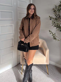 Harrington Oversized Vintage Wash Cotton Barn Jacket (Brown)