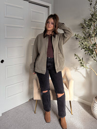 Harrington Oversized Vintage Wash Cotton Barn Jacket (Olive)