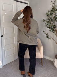 Harrington Oversized Vintage Wash Cotton Barn Jacket (Olive)