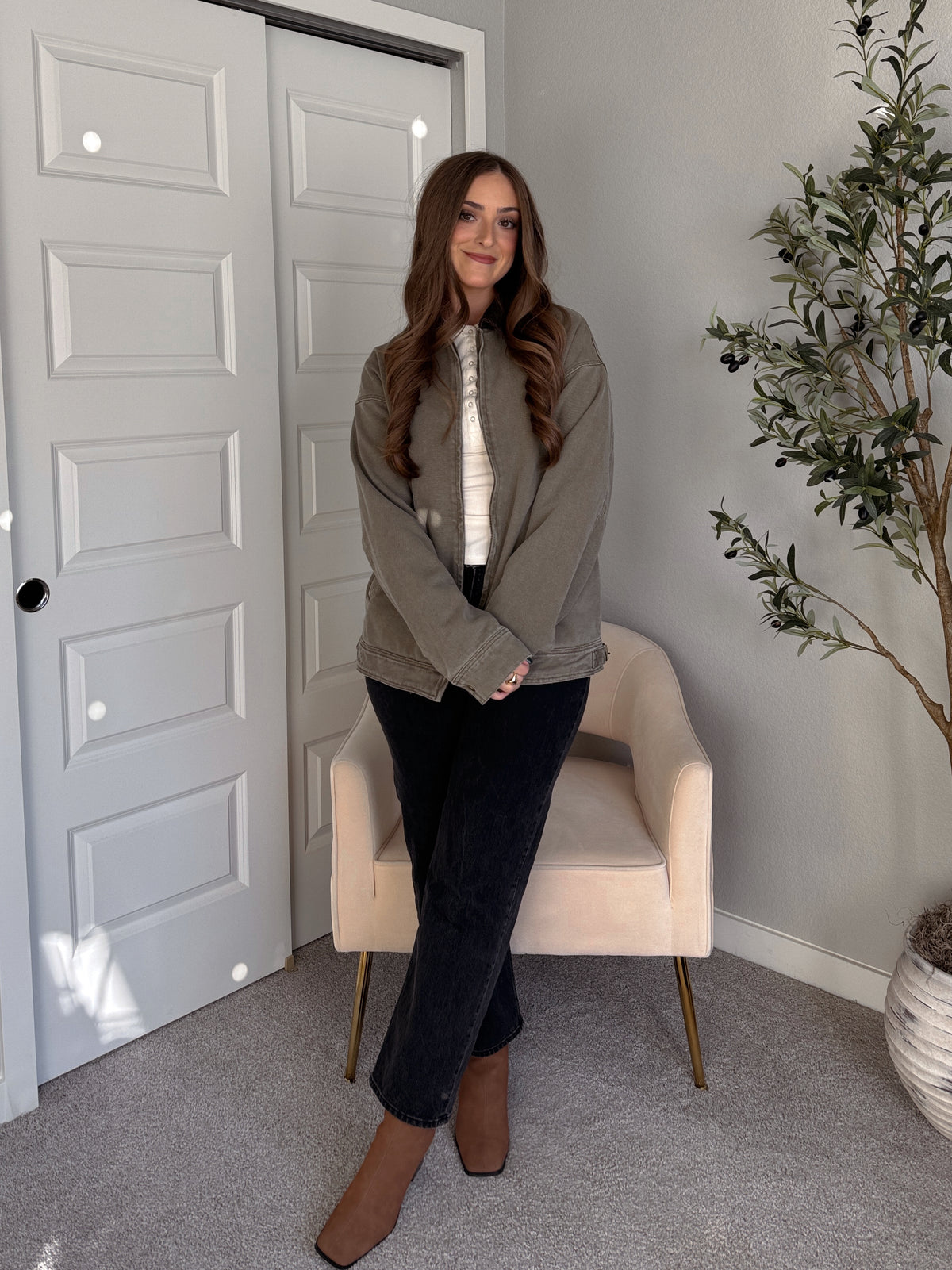 Harrington Oversized Vintage Wash Cotton Barn Jacket (Olive)