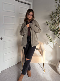 Harrington Oversized Vintage Wash Cotton Barn Jacket (Olive)