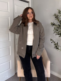 Harrington Oversized Vintage Wash Cotton Barn Jacket (Olive)