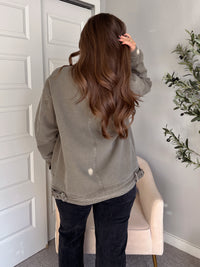 Harrington Oversized Vintage Wash Cotton Barn Jacket (Olive)