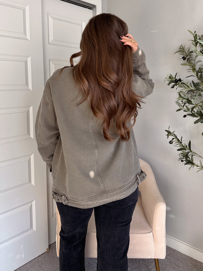 Harrington Oversized Vintage Wash Cotton Barn Jacket (Olive)