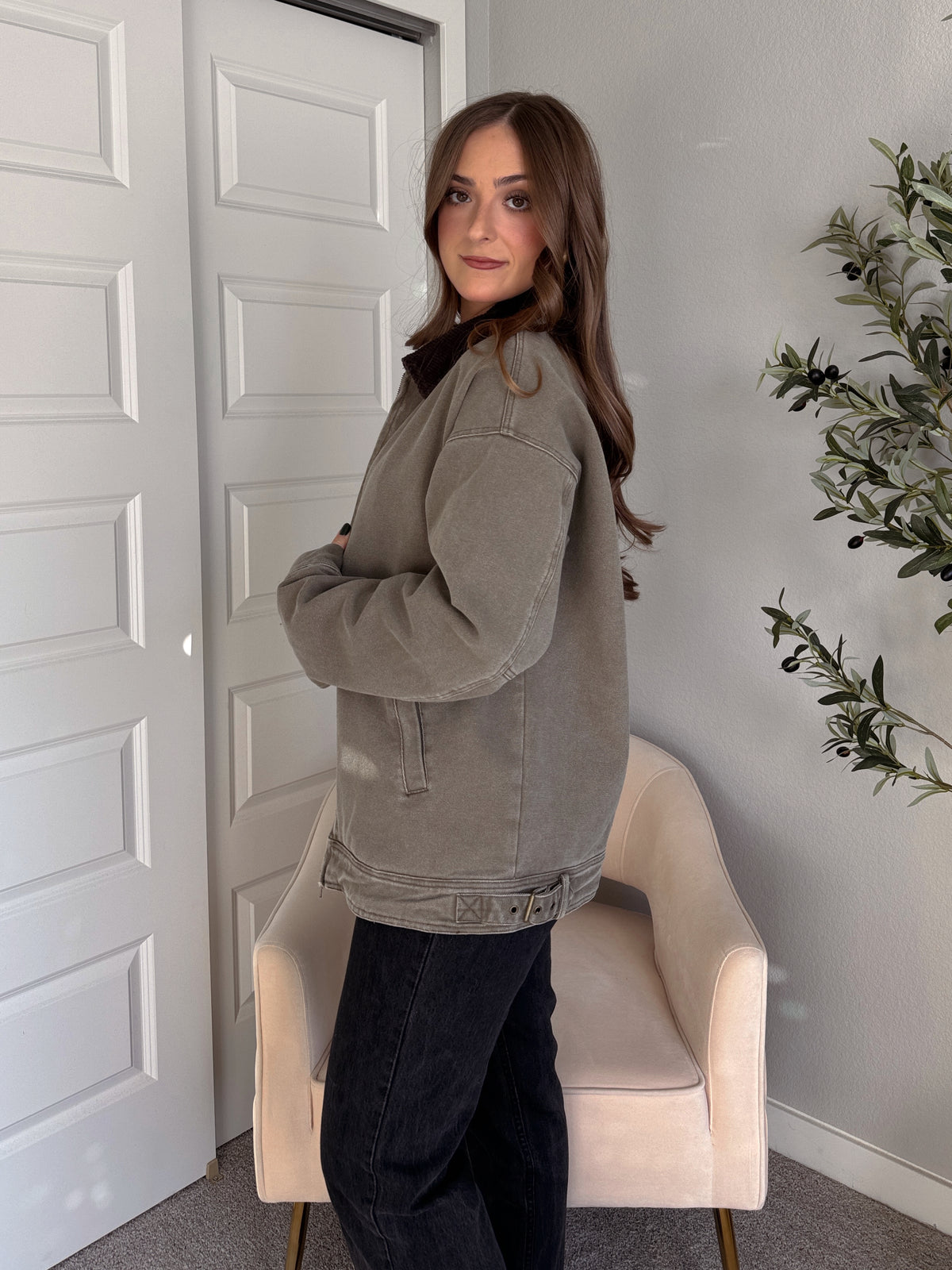 Harrington Oversized Vintage Wash Cotton Barn Jacket (Olive)