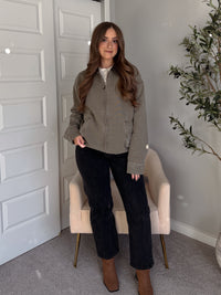 Harrington Oversized Vintage Wash Cotton Barn Jacket (Olive)