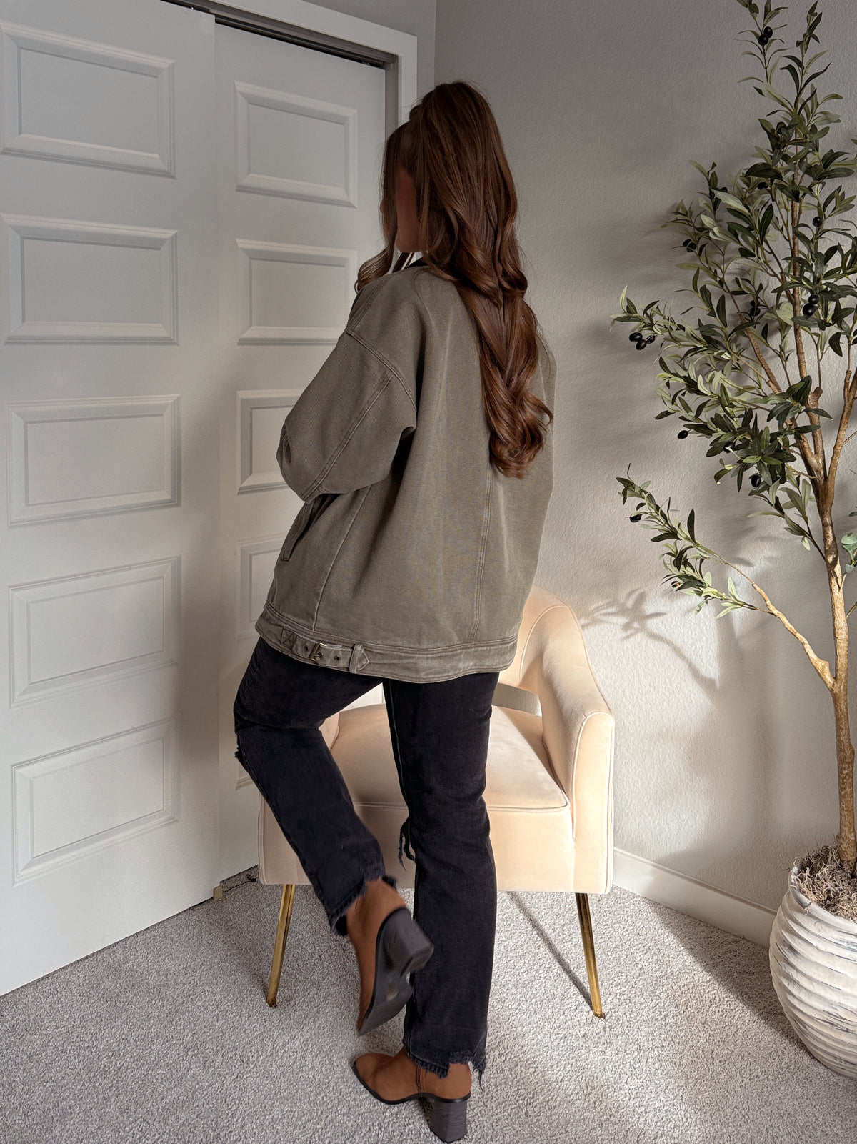 Harrington Oversized Vintage Wash Cotton Barn Jacket (Olive)