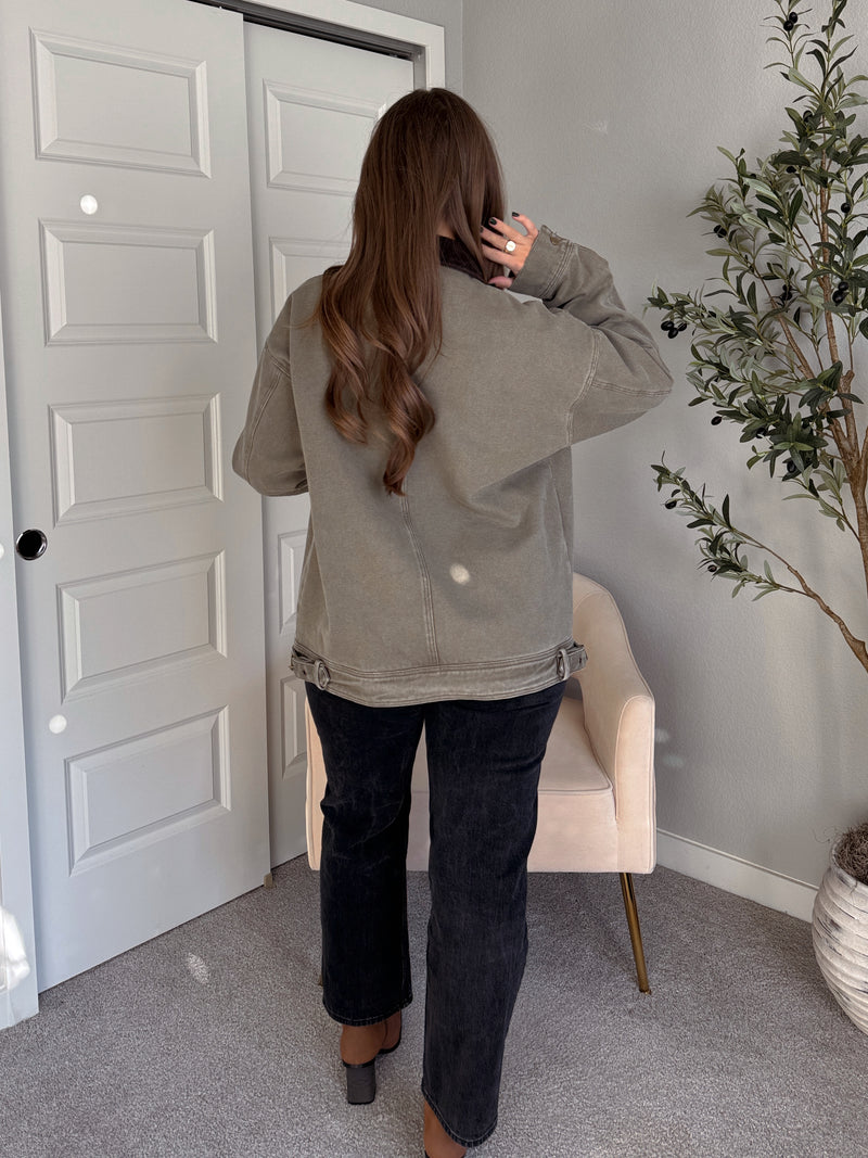 Harrington Oversized Vintage Wash Cotton Barn Jacket (Olive)