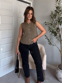 Harrison Textured Button Up Sweater Vest (Olive)