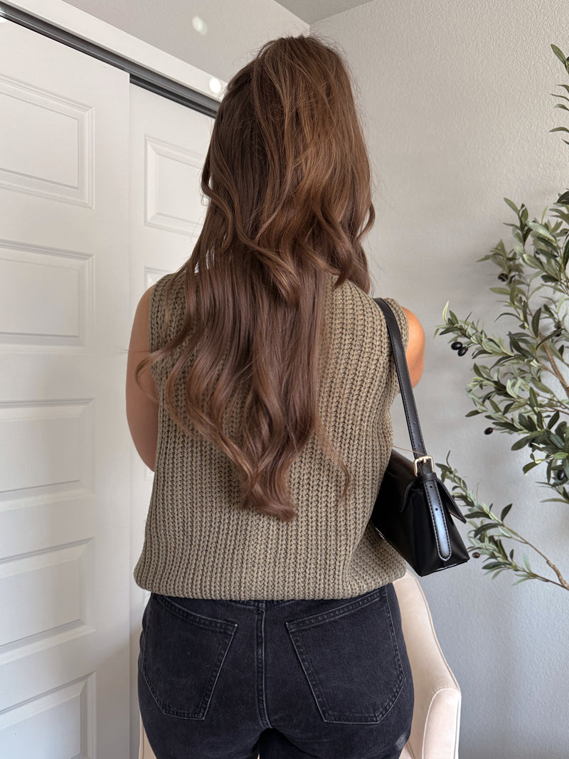 Harrison Textured Button Up Sweater Vest (Olive)