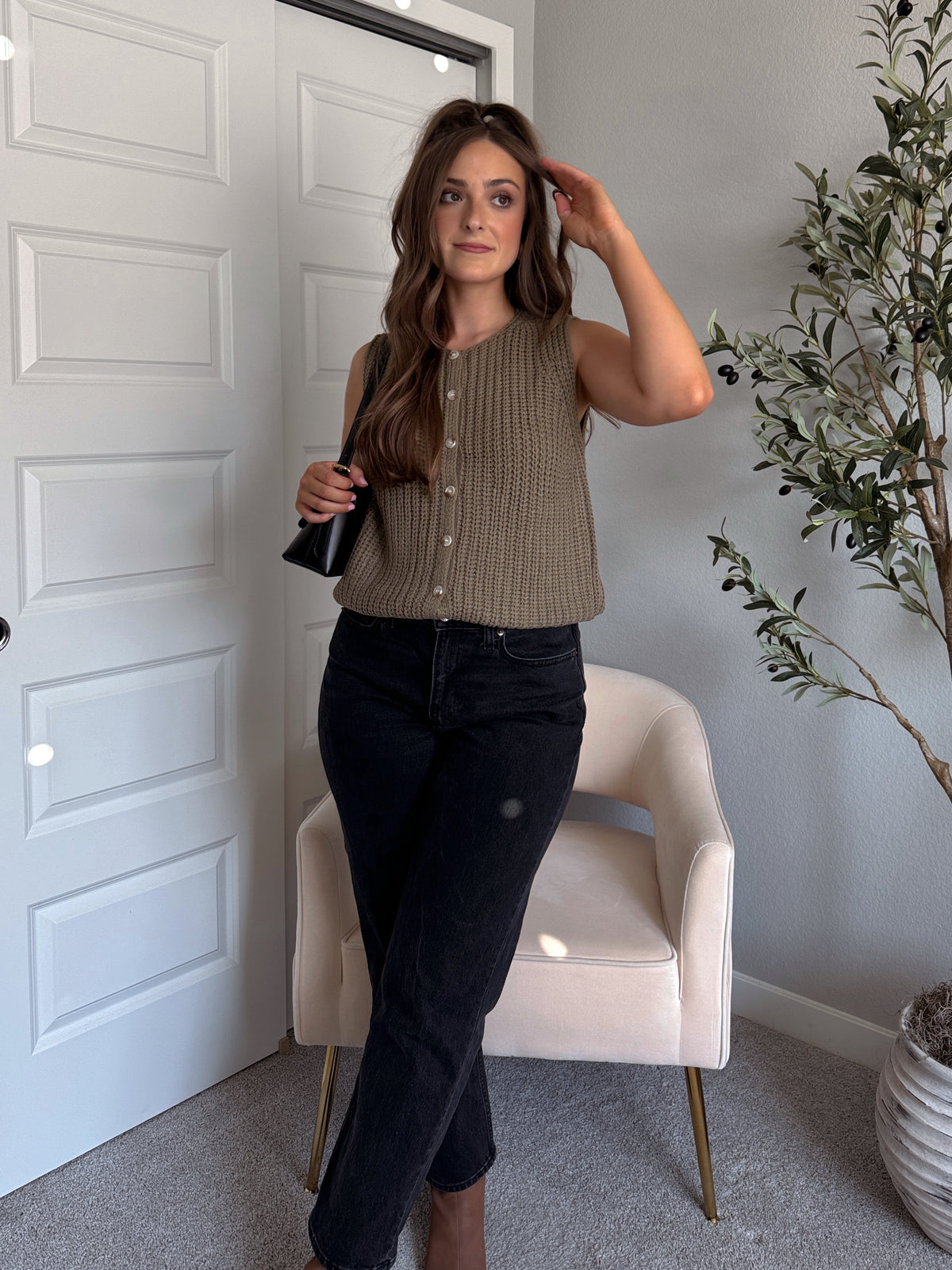 Harrison Textured Button Up Sweater Vest (Olive)