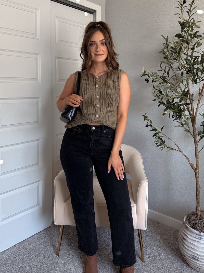 Harrison Textured Button Up Sweater Vest (Olive)