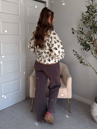 Harvest Floral Print Button Up Fleece Jacket (Cream/Khaki)