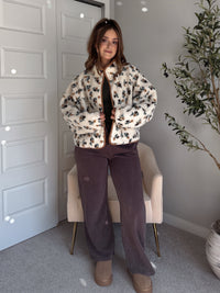 Harvest Floral Print Button Up Fleece Jacket (Cream/Khaki)