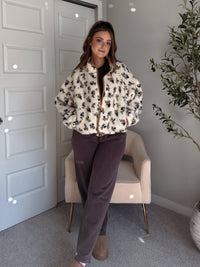 Harvest Floral Print Button Up Fleece Jacket (Cream/Khaki)