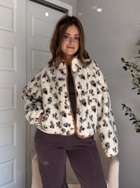 Harvest Floral Print Button Up Fleece Jacket (Cream/Khaki)