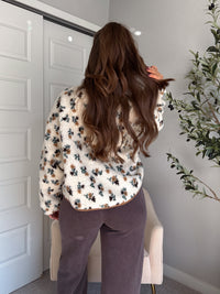 Harvest Floral Print Button Up Fleece Jacket (Cream/Khaki)