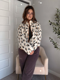 Harvest Floral Print Button Up Fleece Jacket (Cream/Khaki)
