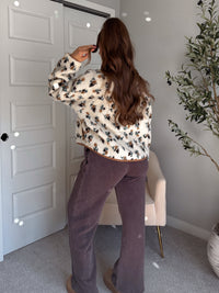 Harvest Floral Print Button Up Fleece Jacket (Cream/Khaki)