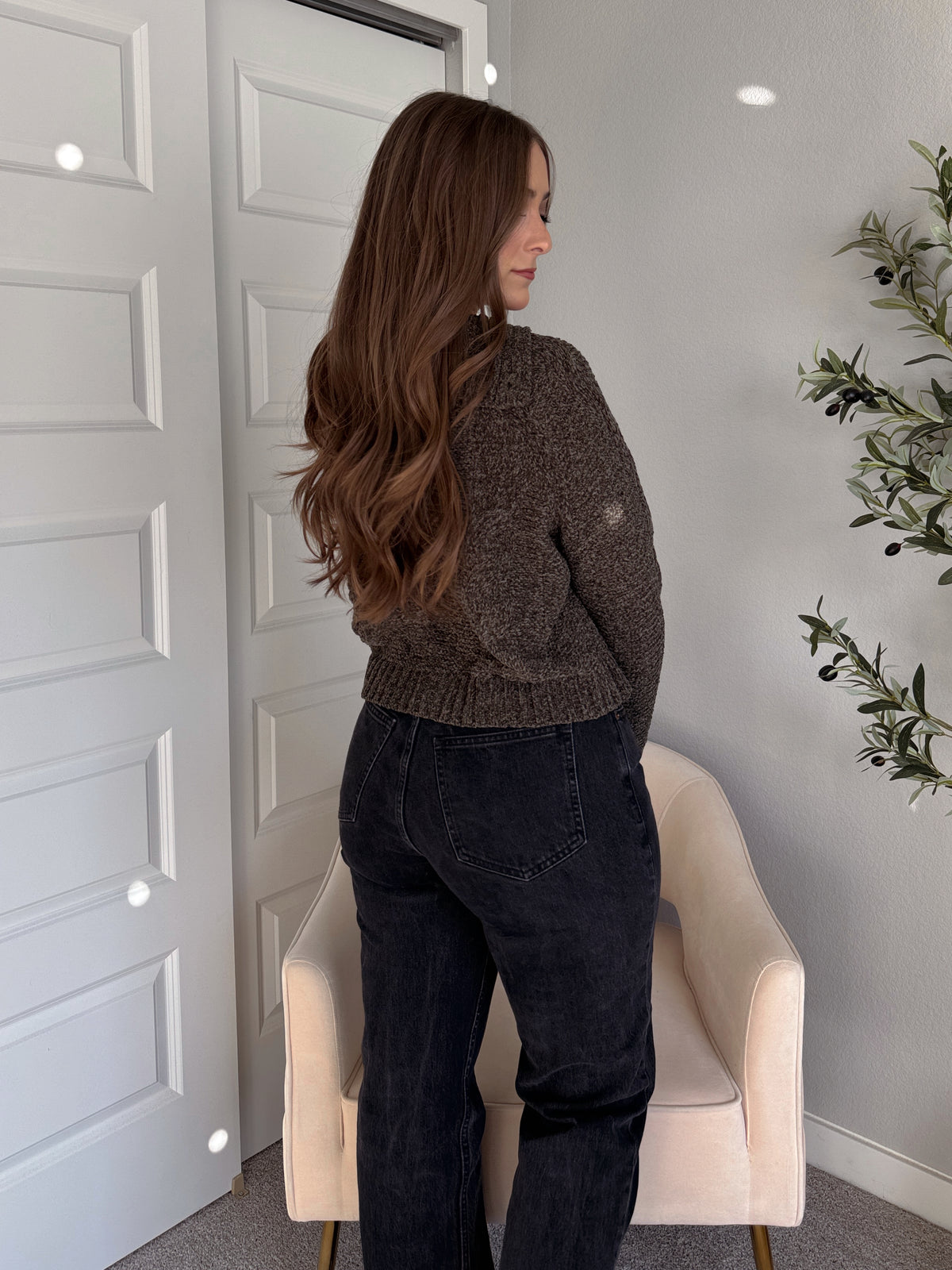 Hawthorne Chenille Cable Knit Collared Cardigan (Olive)