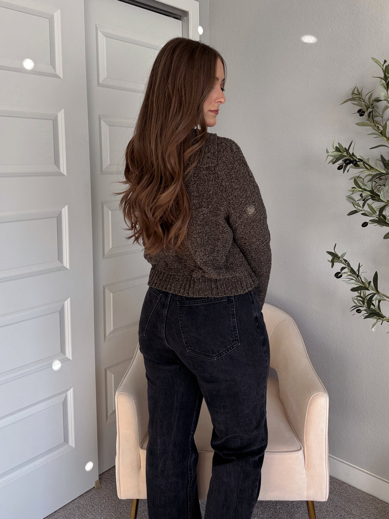 Hawthorne Chenille Cable Knit Collared Cardigan (Olive)