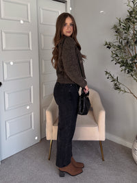 Hawthorne Chenille Cable Knit Collared Cardigan (Olive)