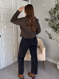 Hawthorne Chenille Cable Knit Collared Cardigan (Olive)