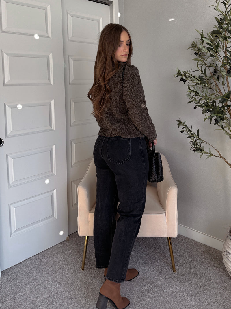 Hawthorne Chenille Cable Knit Collared Cardigan (Olive)