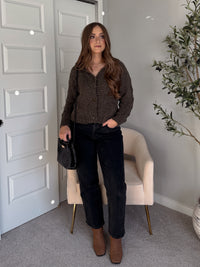 Hawthorne Chenille Cable Knit Collared Cardigan (Olive)