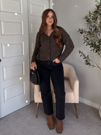 Hawthorne Chenille Cable Knit Collared Cardigan (Olive)