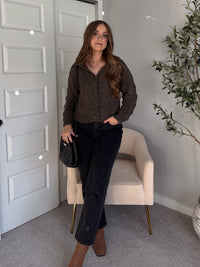 Hawthorne Chenille Cable Knit Collared Cardigan (Olive)