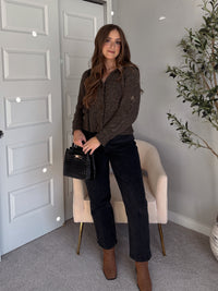 Hawthorne Chenille Cable Knit Collared Cardigan (Olive)