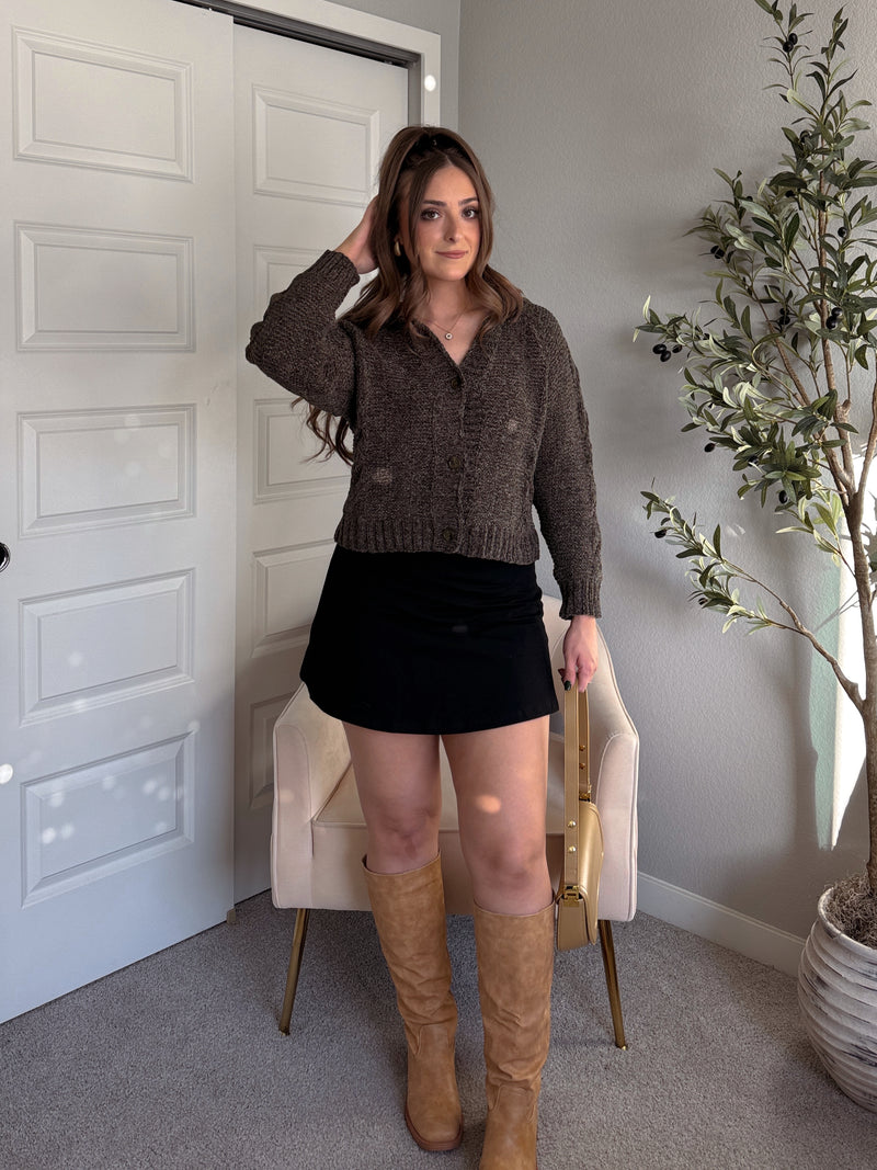 Hawthorne Chenille Cable Knit Collared Cardigan (Olive)