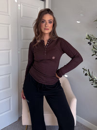 Hayes Long Sleeve Micro-Ribbed Henley Top (Espresso)