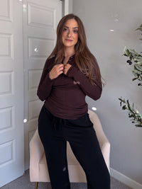 Hayes Long Sleeve Micro-Ribbed Henley Top (Espresso)