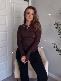 Hayes Long Sleeve Micro-Ribbed Henley Top (Espresso)
