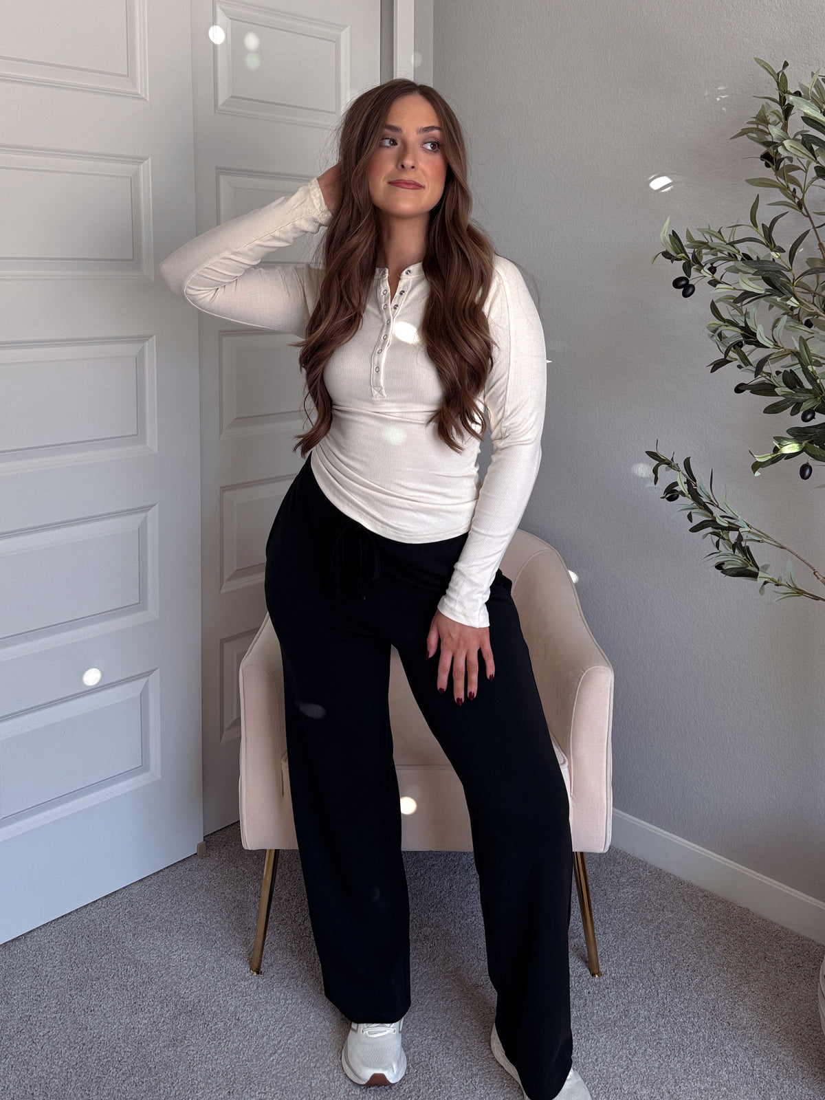 Hayes Long Sleeve Micro-Ribbed Henley Top (Natural)