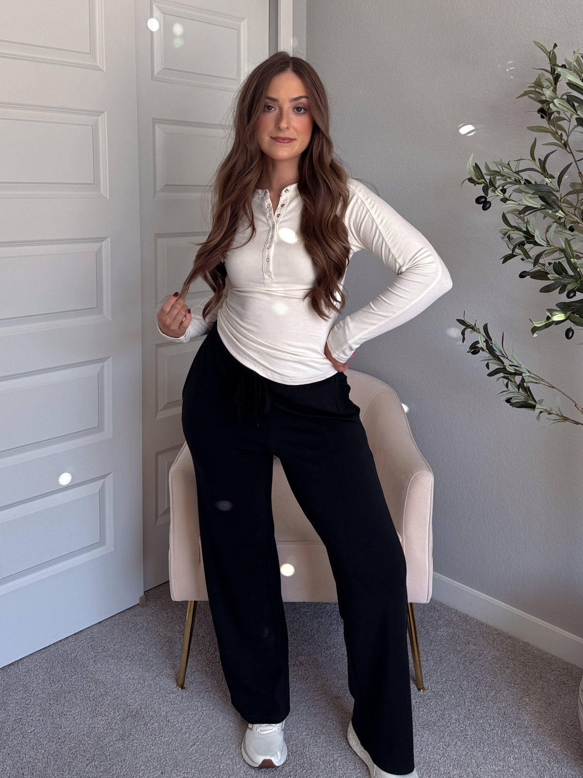 Hayes Long Sleeve Micro-Ribbed Henley Top (Natural)