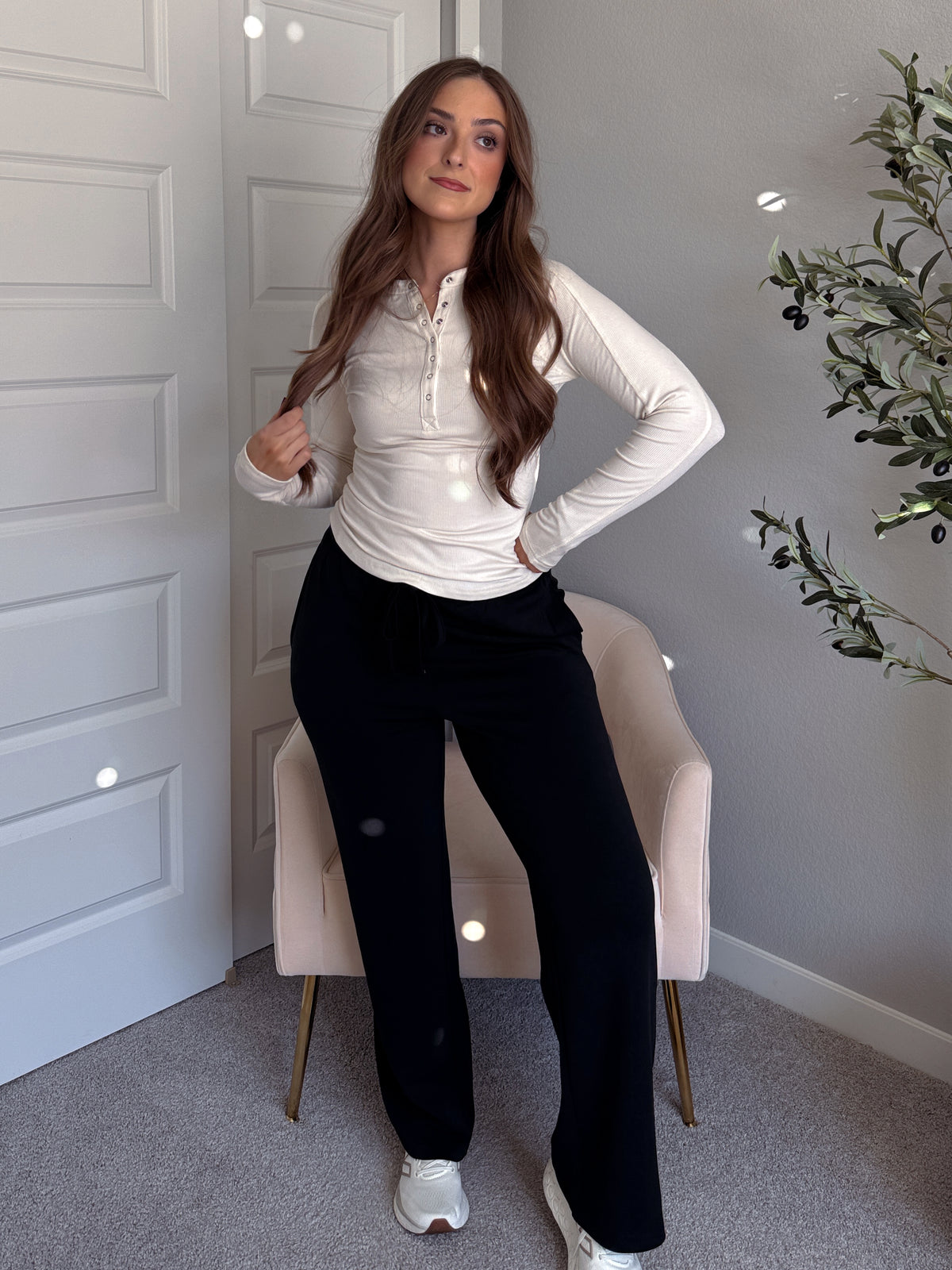 Hayes Long Sleeve Micro-Ribbed Henley Top (Natural)