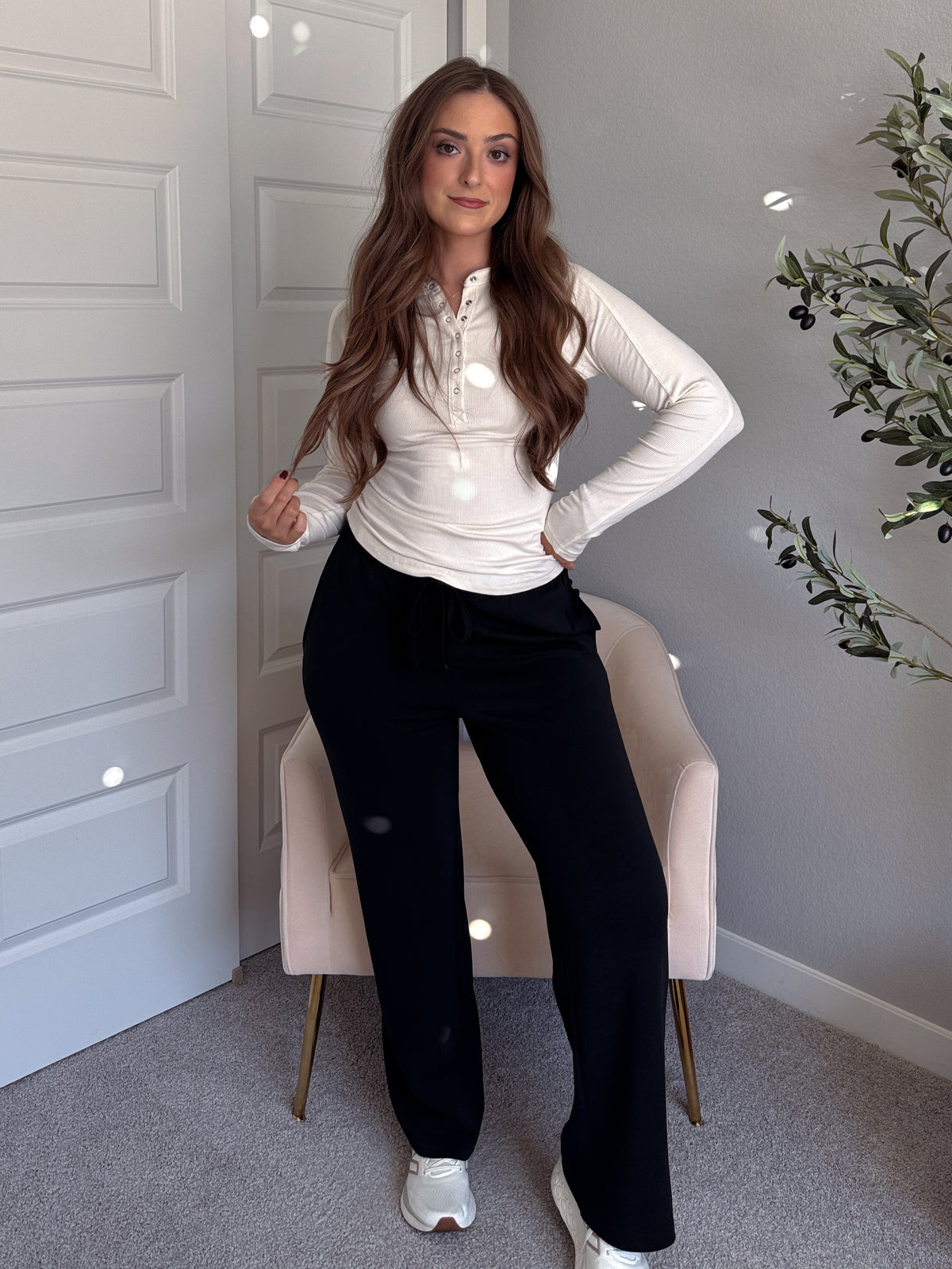 Hayes Long Sleeve Micro-Ribbed Henley Top (Natural)