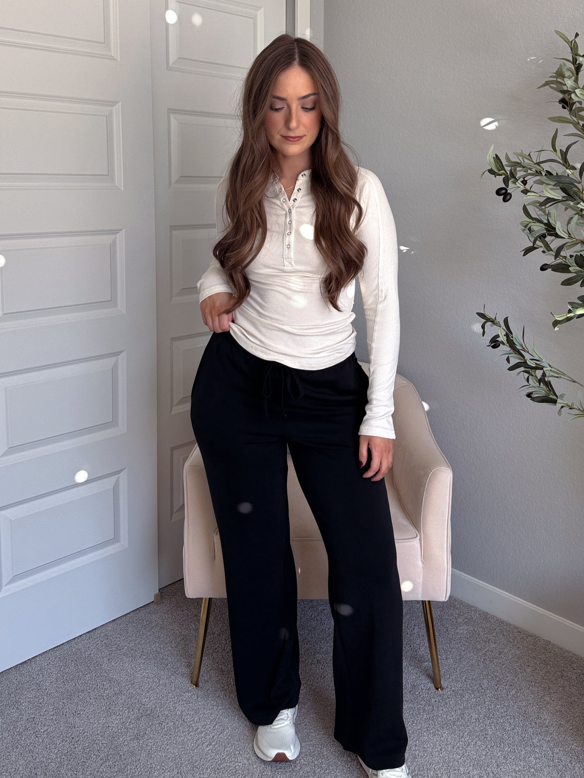 Hayes Long Sleeve Micro-Ribbed Henley Top (Natural)