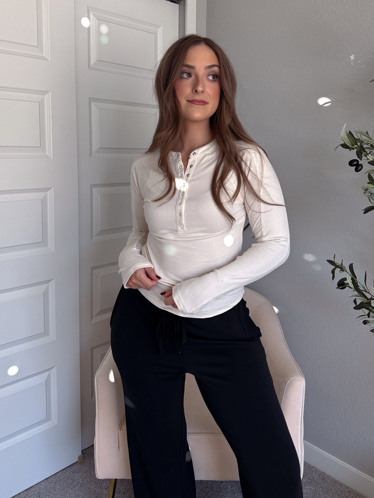 Hayes Long Sleeve Micro-Ribbed Henley Top (Natural)