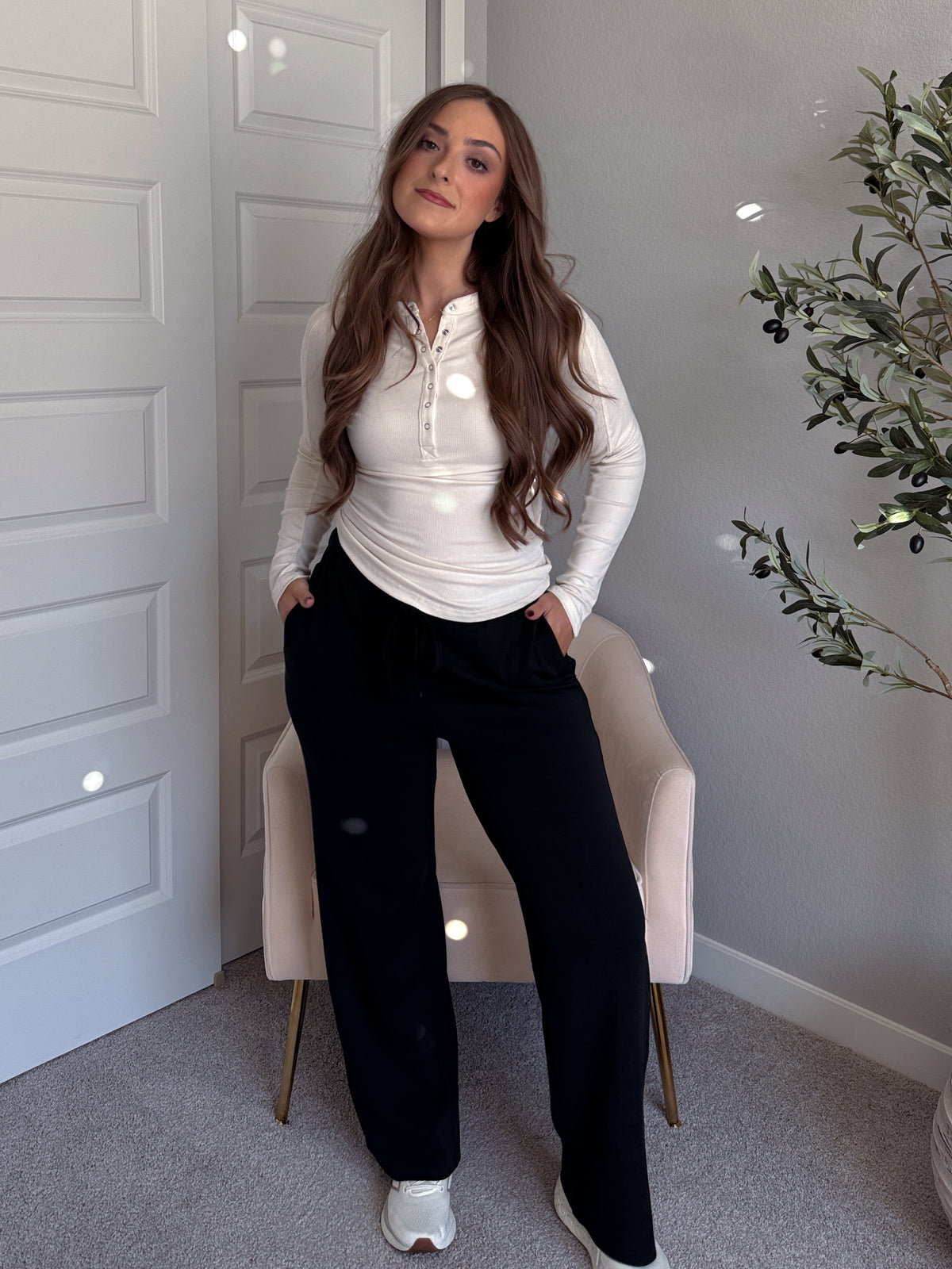 Hayes Long Sleeve Micro-Ribbed Henley Top (Natural)