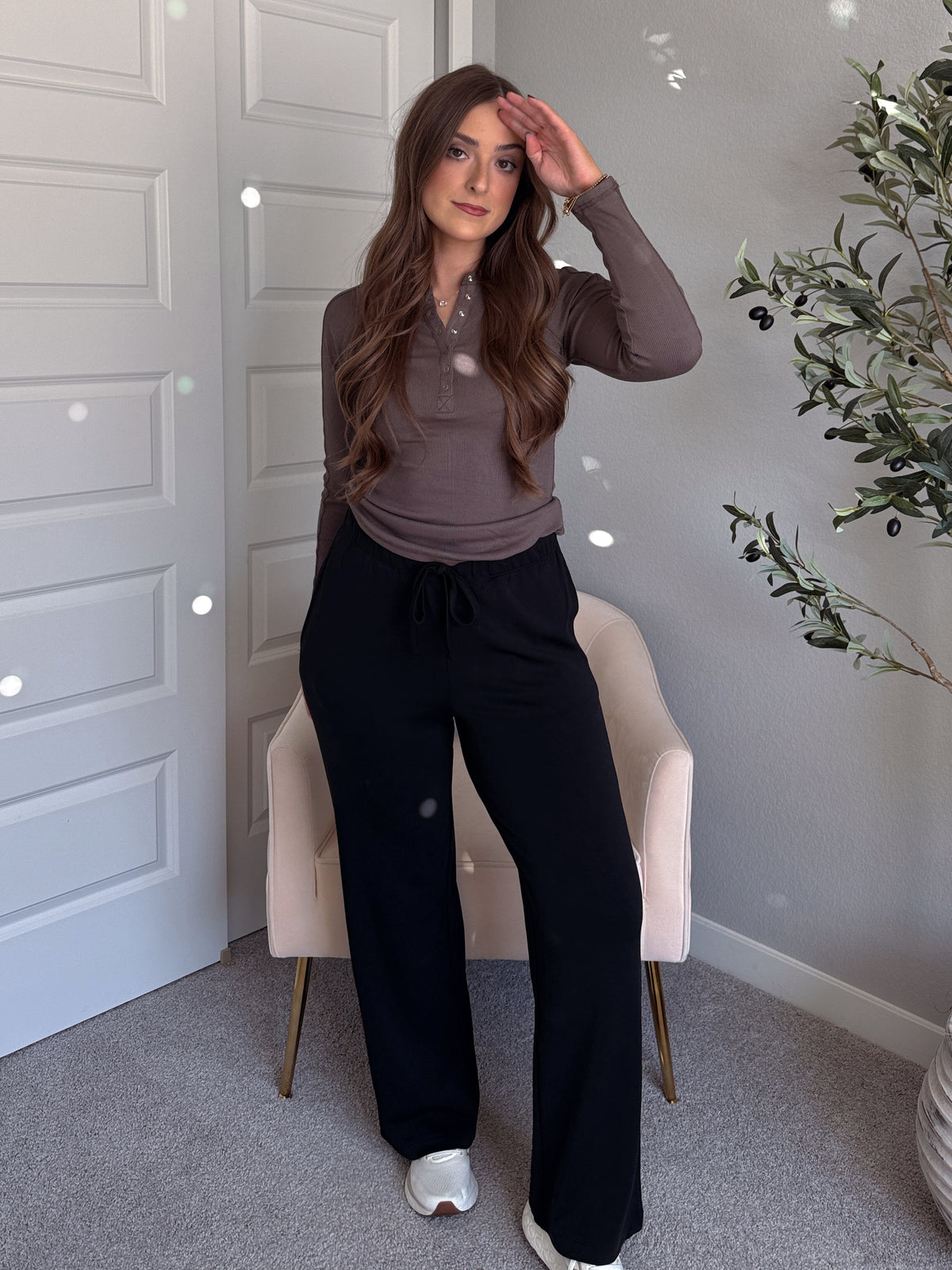 Hayes Long Sleeve Micro-Ribbed Henley Top (Truffle)