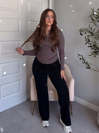 Hayes Long Sleeve Micro-Ribbed Henley Top (Truffle)