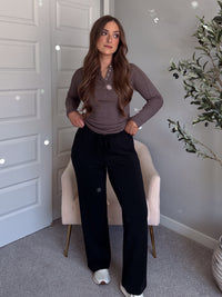 Hayes Long Sleeve Micro-Ribbed Henley Top (Truffle)