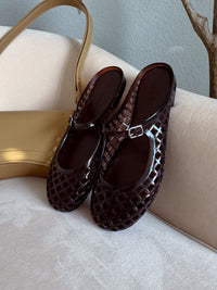 Hazel Woven Jelly Slip-On Mary Jane Flat (Dark Brown)