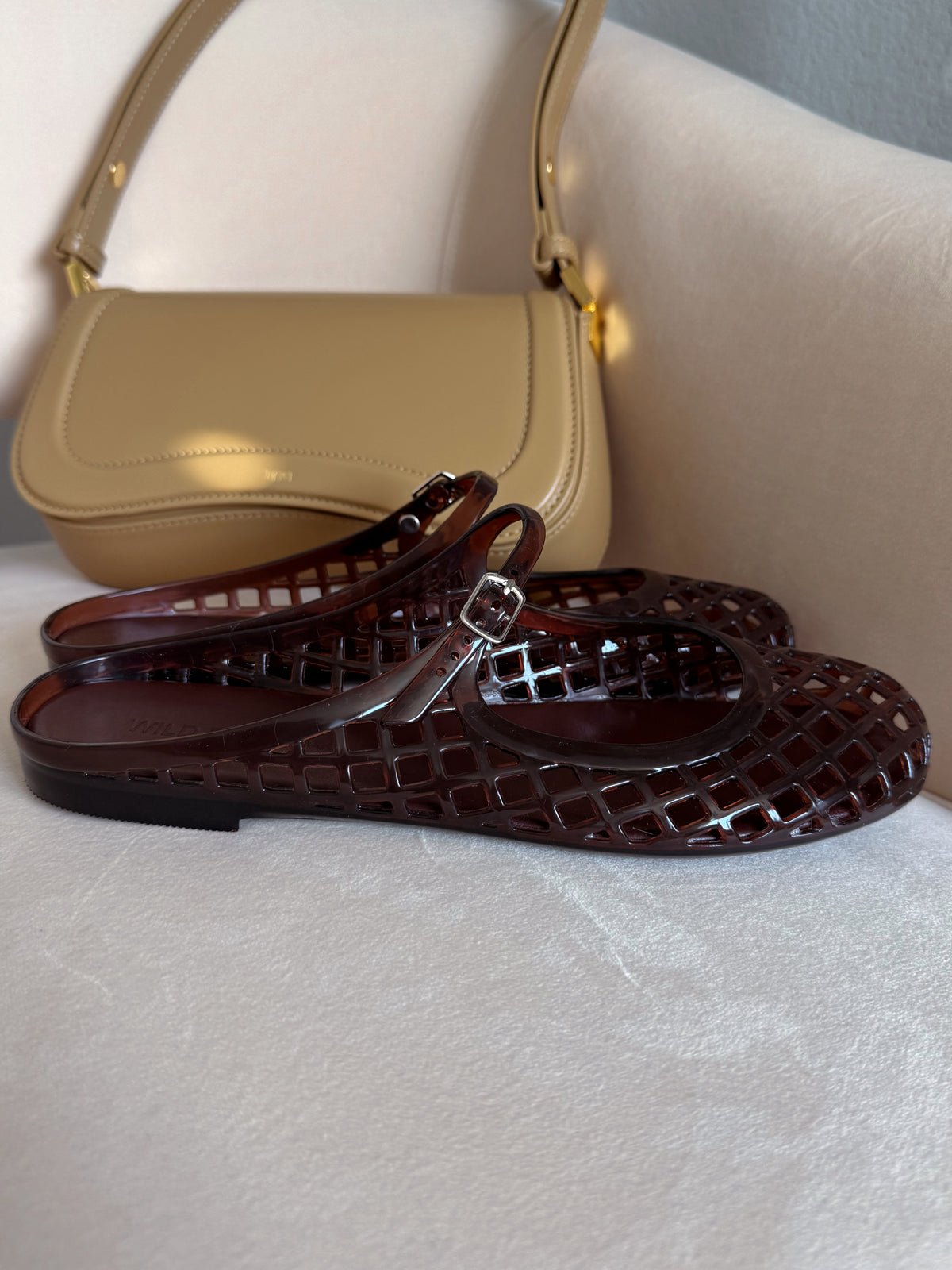 Hazel Woven Jelly Slip-On Mary Jane Flat (Dark Brown)